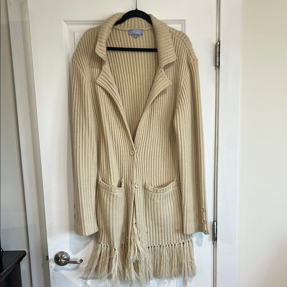 Hanifa Cream Knit Cardigan with Fringe